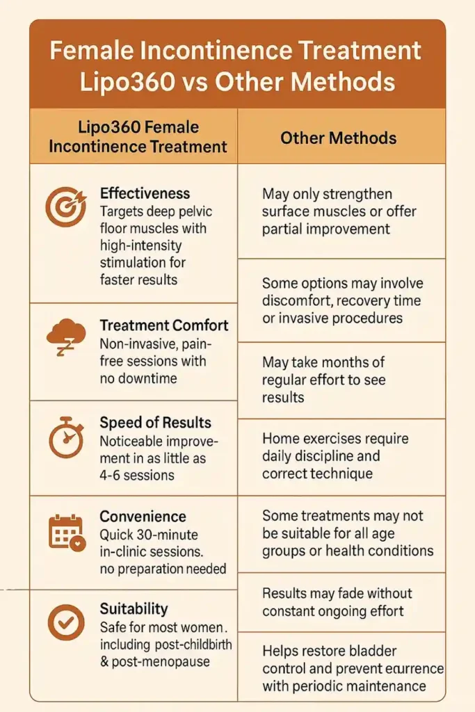Comprehensive Guide To Female Incontinence Treatment Options 1 Table showing benefits of incontinence treatment Wokingham