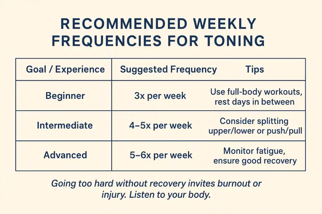 Graphic to show how often you should do exercise to help with toning Wokingham 	