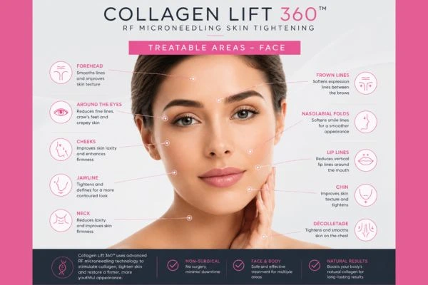 Collagen Lift 360 Wokingham 	 to show areas of the face